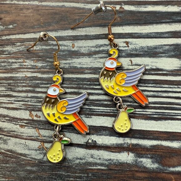 Holiday Earrings - Partridge in a Pear Tree - 12 Days of Christmas - #1 - Picture 3 of 4